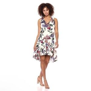Karen Kane Rose Garden Shift Dress Drop Waist V-Neck Sleeveless High Low Medium